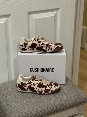 Wonens Cow Print Sneakers in Cream & Brown